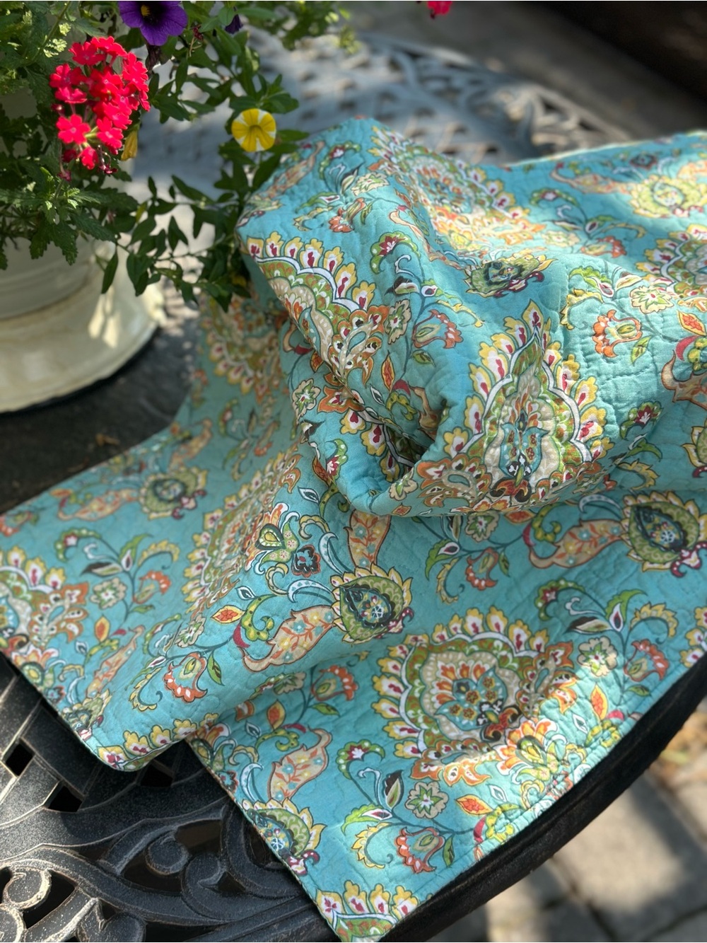 Modern Southern Home Quilted Paisley Cotton Pillow Shams Set of 2 Aqua